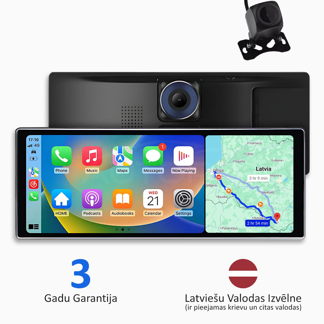 Universāla Automobiļu Multivide ar „Apple CarPlay“, „Android Auto“ un Video Ierakstīšanu (2025. gada Modelis)