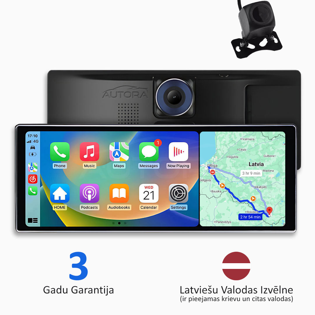 Universāla Automobiļu Multivide ar „Apple CarPlay“, „Android Auto“ un Video Ierakstīšanu (2026. gada Modelis)