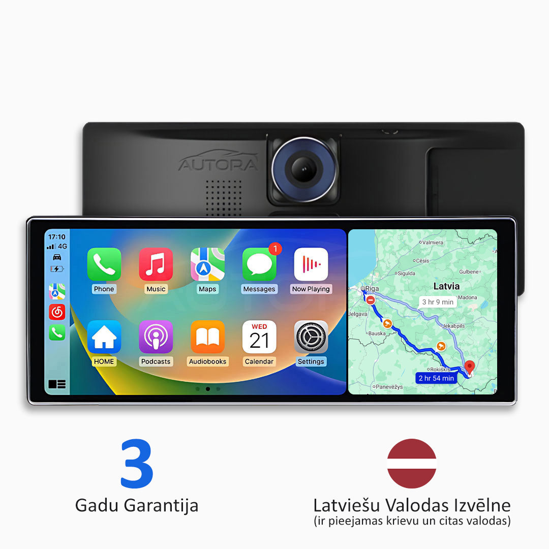 Universāla Automobiļu Multivide ar „Apple CarPlay“, „Android Auto“ un Video Ierakstīšanu (2026. gada Modelis)