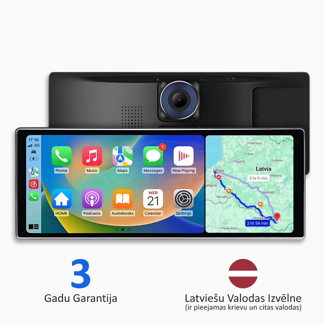 Universāla Automobiļu Multivide ar „Apple CarPlay“, „Android Auto“ un Video Ierakstīšanu (2025. gada Modelis)